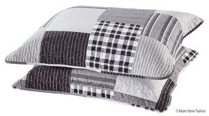 Black and Grey Modern Plaid Bedspread and Pillow Sham Set