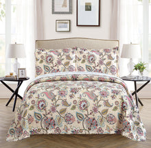 Load image into Gallery viewer, 3pc Printed Modern Beige Floral Bedspread Coverlet