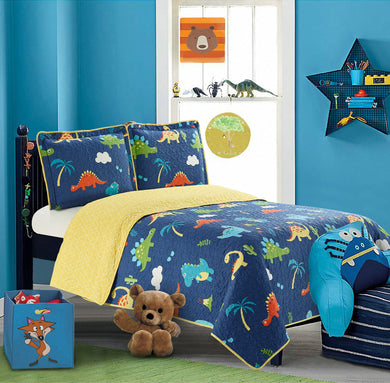 All American Collection Navy-Yellow Dinosaur Printed Bedspread Set