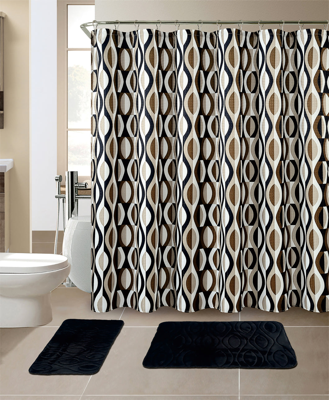 15-Piece Helix Design Bathroom Set With Matching Shower Curtain