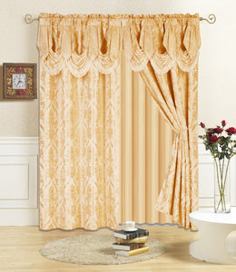 All American Collection New 4 Piece Drape Set with Attached Valance and Sheer with 2 Tie Backs Included