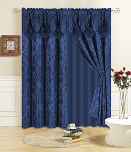 All American Collection New 4 Piece Drape Set with Attached Valance and Sheer with 2 Tie Backs Included