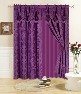 All American Collection New 4 Piece Drape Set with Attached Valance and Sheer with 2 Tie Backs Included