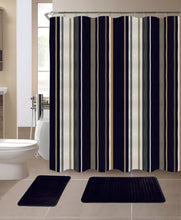 Load image into Gallery viewer, 15-Piece Stripe Design Bathroom Set With Matching Shower Curtain