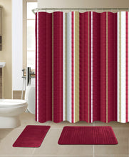 Load image into Gallery viewer, 15-Piece Stripe Design Bathroom Set With Matching Shower Curtain