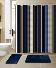 Load image into Gallery viewer, 15-Piece Stripe Design Bathroom Set With Matching Shower Curtain