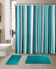 Load image into Gallery viewer, 15-Piece Stripe Design Bathroom Set With Matching Shower Curtain